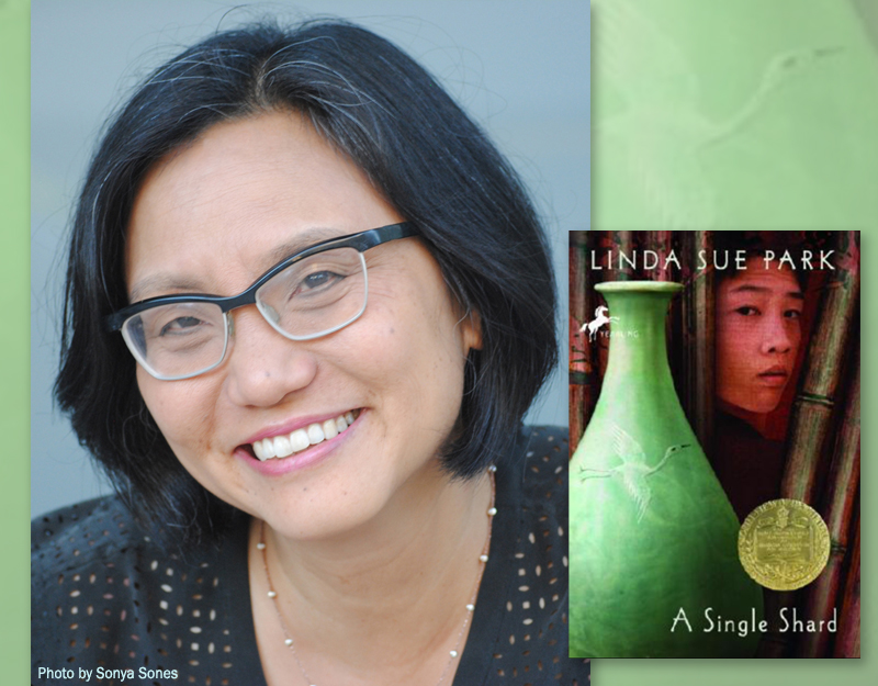 Linda Sue Park and 'A Single Shard' cover.