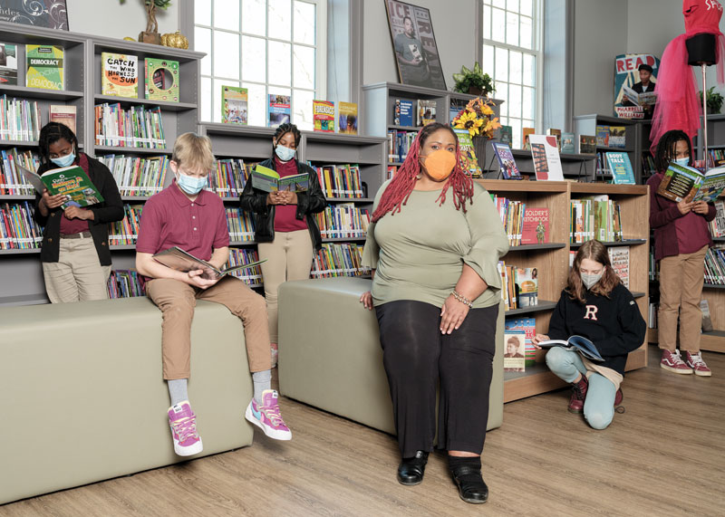 K.C. Boyd, School Librarian of the year Winner, with students at Jefferson Middle School Academy, Washington, DC