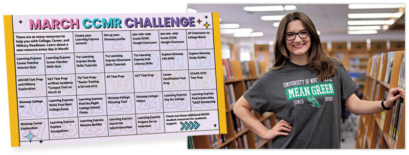 School librarian Janelle Schnacker created a College, Career, and Military Readiness Challenge calendar for her students. Photo by Amanda Cardoza