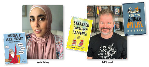 From the left: Huda Fahmy with Book covers; Jeff Strand with book covers