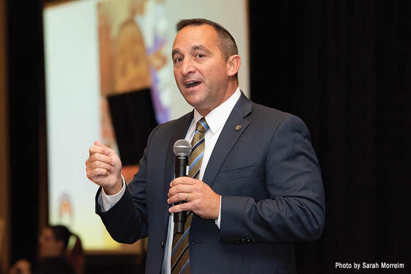 Michael Daria speaking at the 2022 SLJ Summit, photo by Sarah Morreim