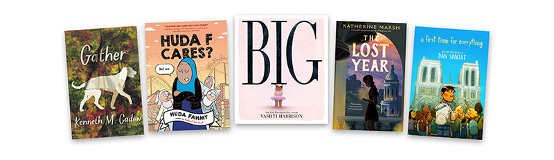 The five finalist covers, National Book Awards, Young People's Literature category