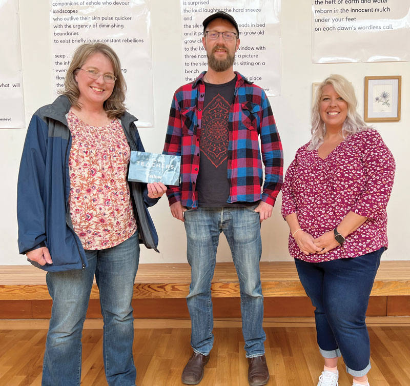 Holly Whitt (left) and Lori Alexander (right) with Bespoke Storytelling Facilitator Dougie Mackay at the Scottish Storytelling Centre